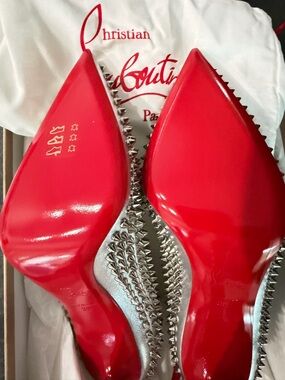 BRAND NEW Christian Louboutin Silver Spike-Embellished Red-Sole Stiletto Pumps
